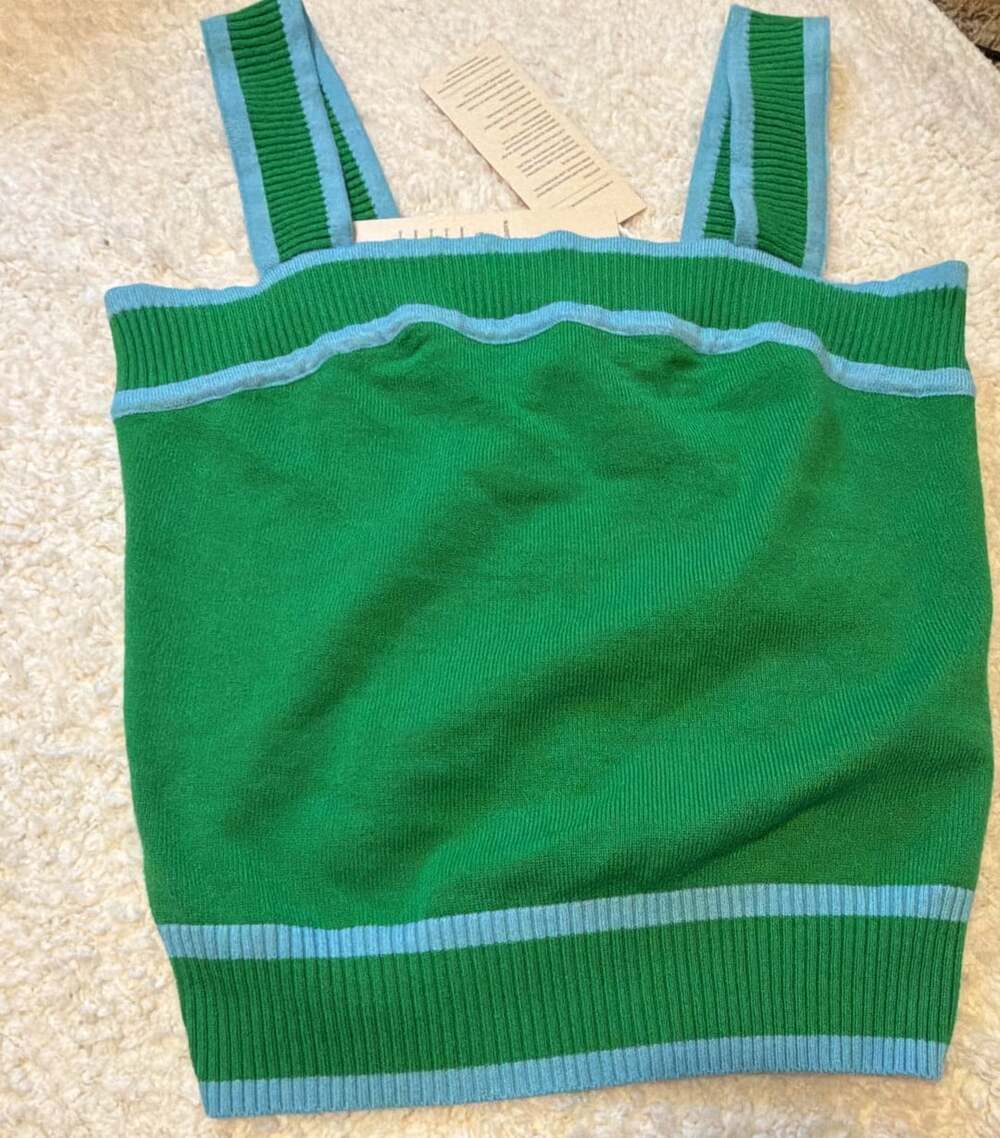 Dokotoo Womens Square Neck Knit Crop Tank Top Green Contrast Color Wide Straps